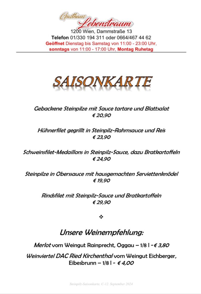 Saisonkarte gasthaus lebenstraum