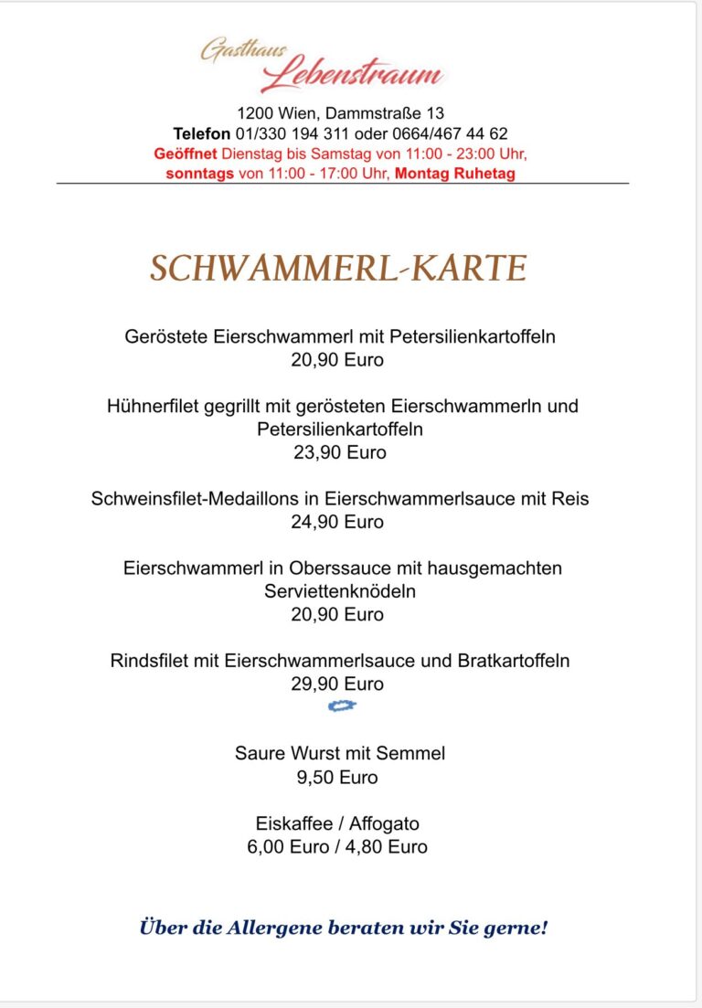 Schwammerl-karte Gasthaus Lebenstraum